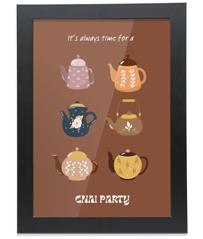 Chai Party Black Framed A4 Portrait Print