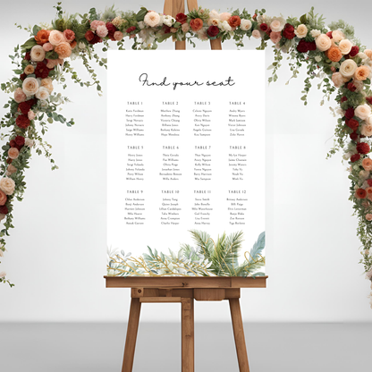 Destination Wedding Palm Tree Seating Plan Digital Download - Online Template