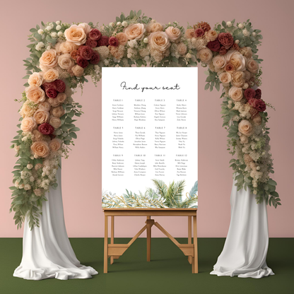 Destination Wedding Palm Tree Seating Plan Digital Download - Online Template