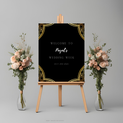 Black Gold Floral Entrance Board Digital Download - Online Template