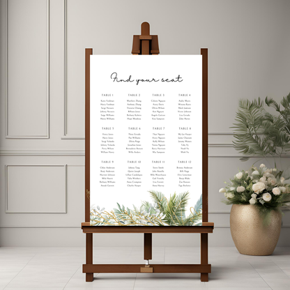 Destination Wedding Palm Tree Seating Plan Digital Download - Online Template