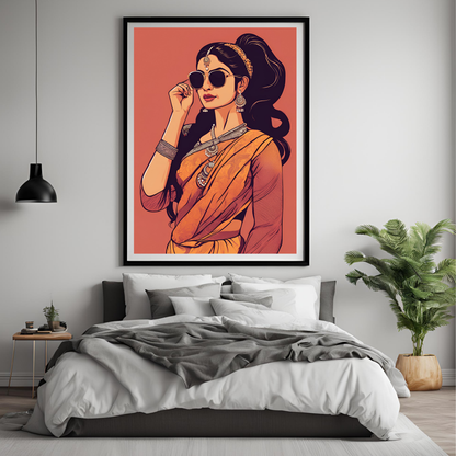 Sarees & Sunglasses Red Framed A4 Fine Art Print - Portrait/Black