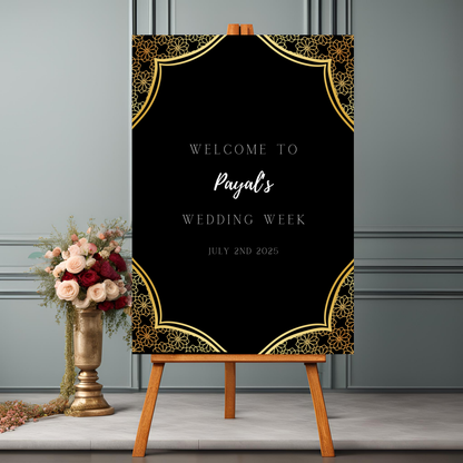 Black Gold Floral Entrance Board Digital Download - Online Template