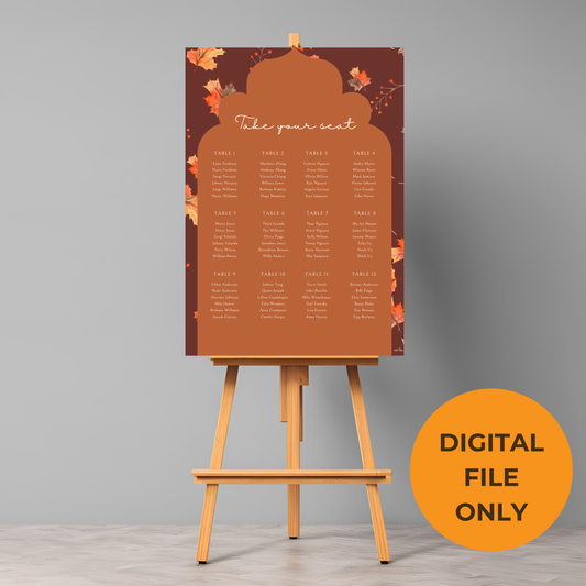 Autumn Fall Wedding Seating Plan Digital Download - Online Template