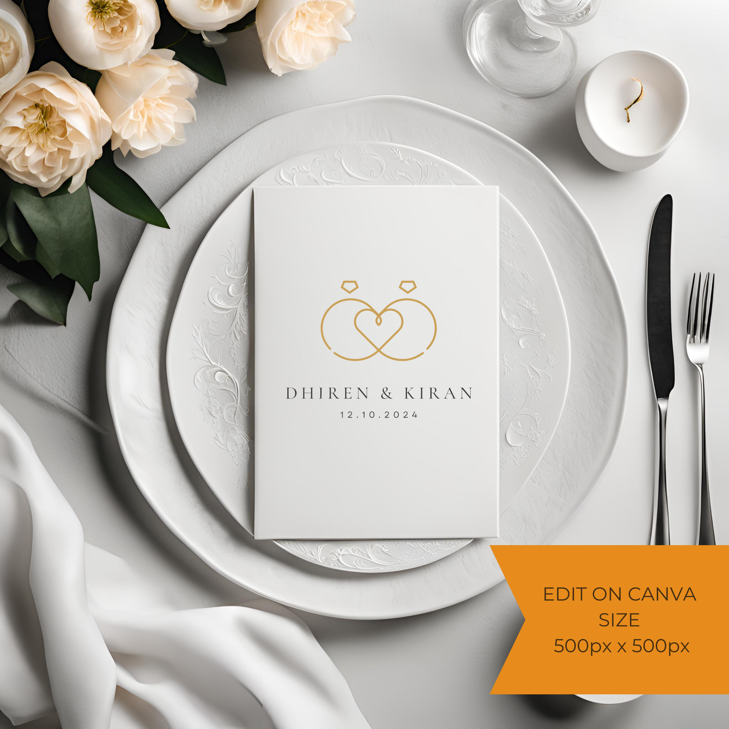 Gold Rings Wedding Monogram Digital Download - Online Template