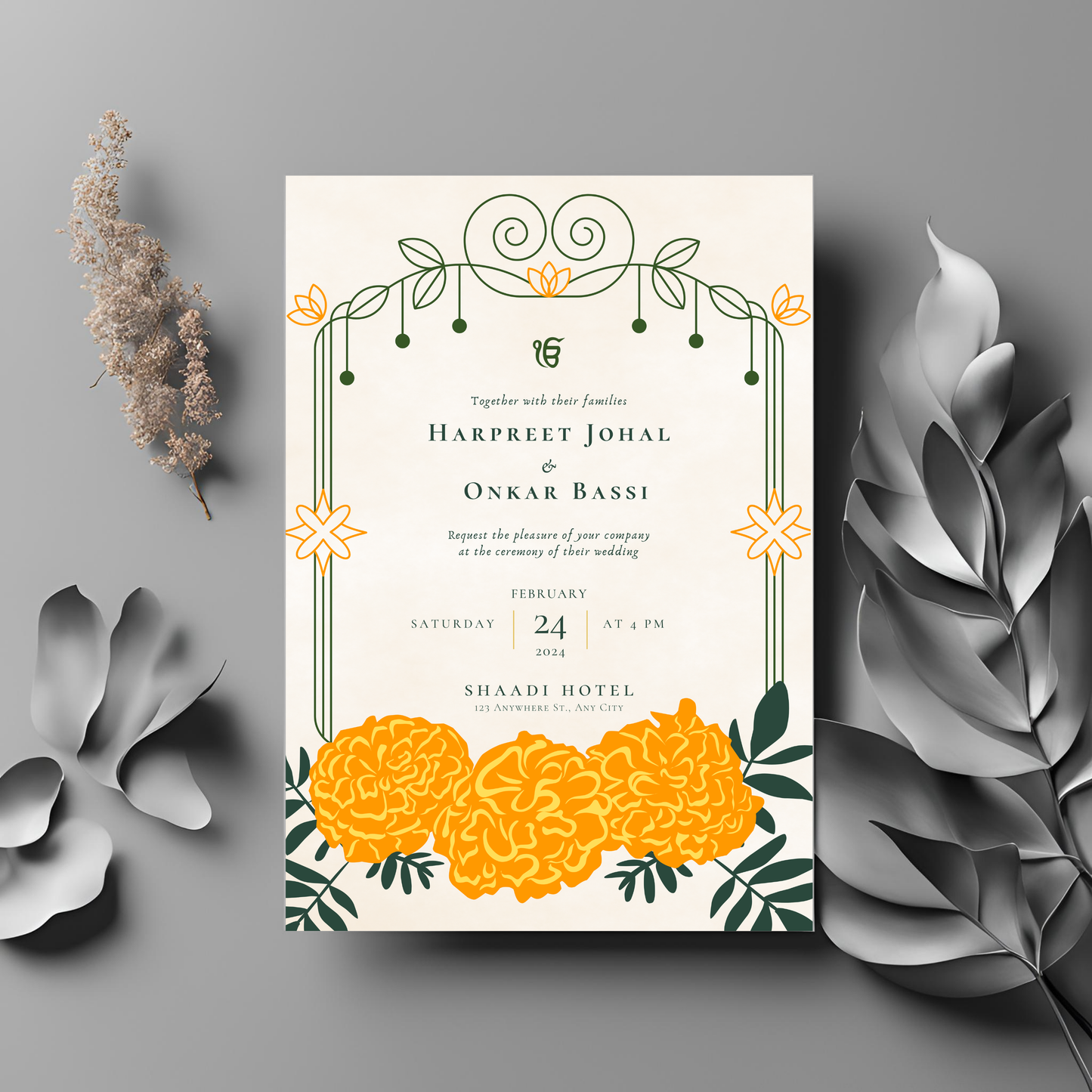 Haldi Minimalist Floral Invitation Digital Download - Online Template