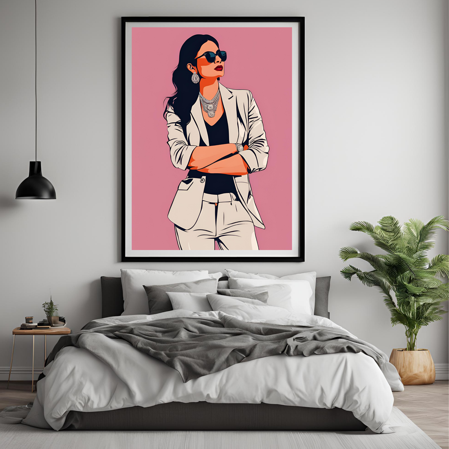 Indian Boss Queen Pink Print Black Framed A4 Art Portrait Print