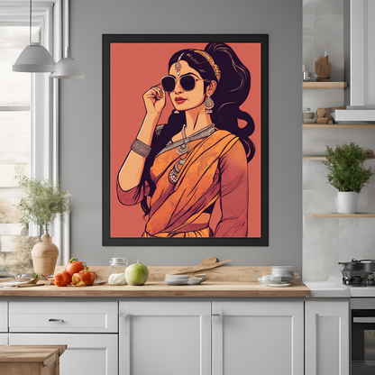 Sarees & Sunglasses Red Framed A4 Fine Art Print - Portrait/Black