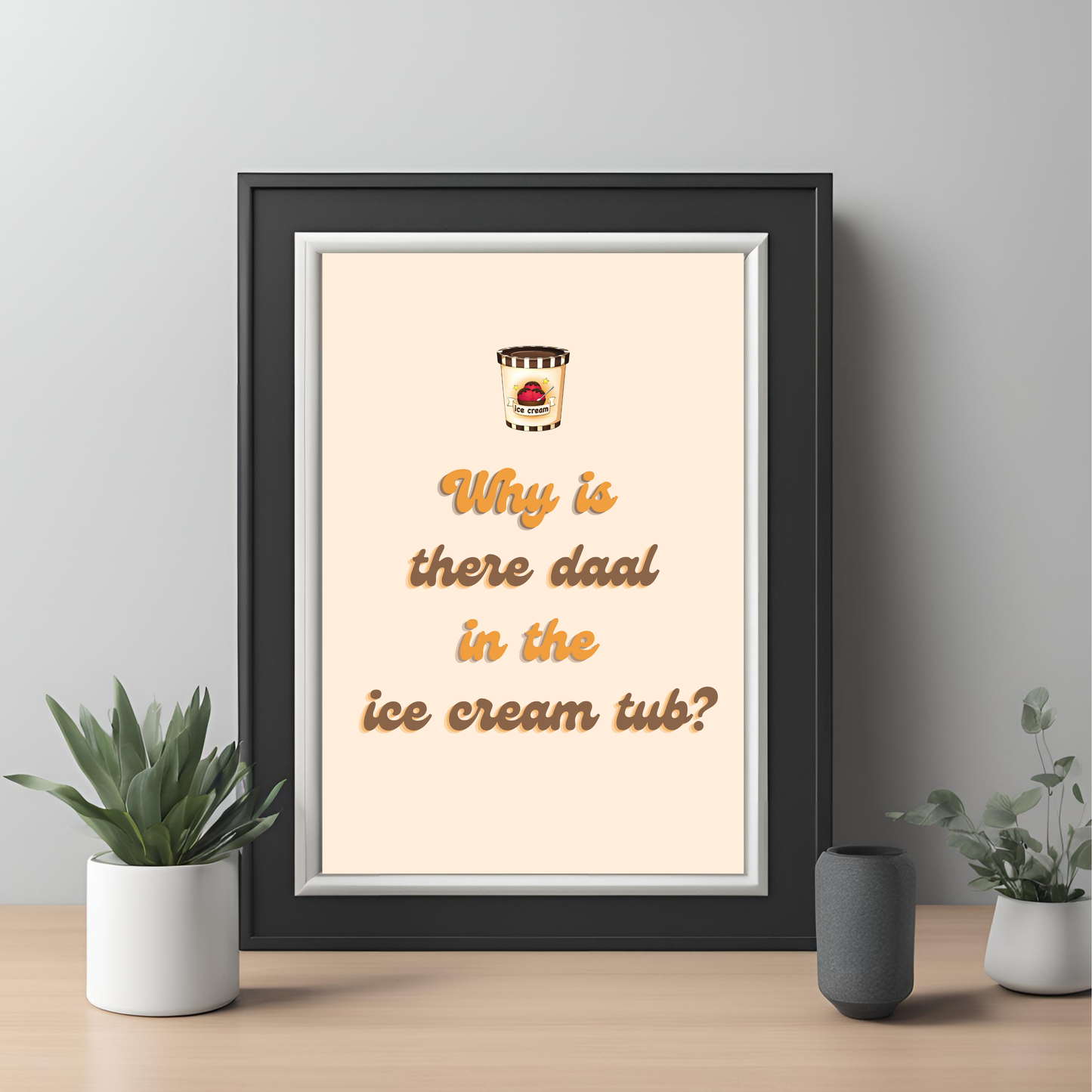 Daal in the Ice-Cream Tub Portrait Black A4 Framed Print