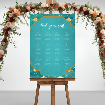 Peacock Teal Seating Plan Digital Download - Online Template