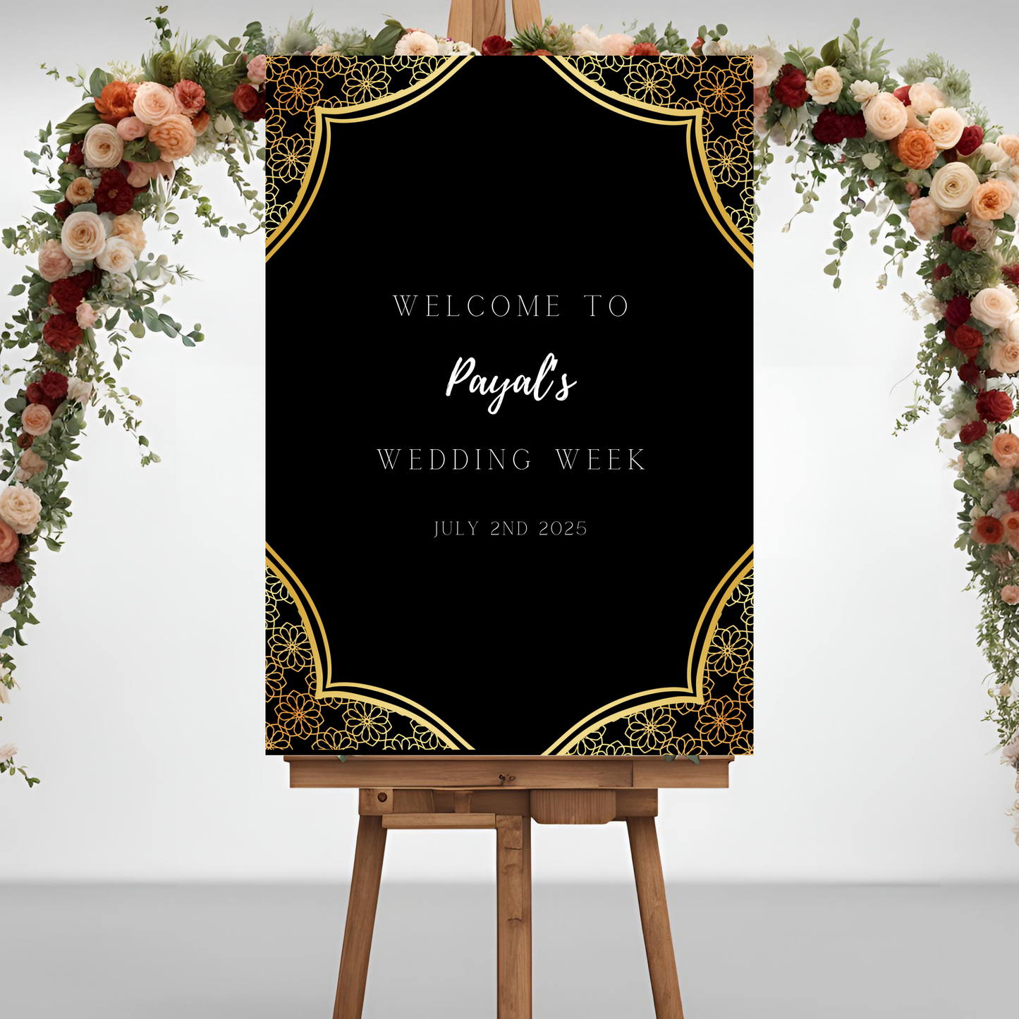 Black Gold Floral Entrance Board Digital Download - Online Template