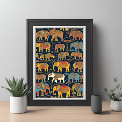 Indian Elephant Blue Print Wall Art Digital Download