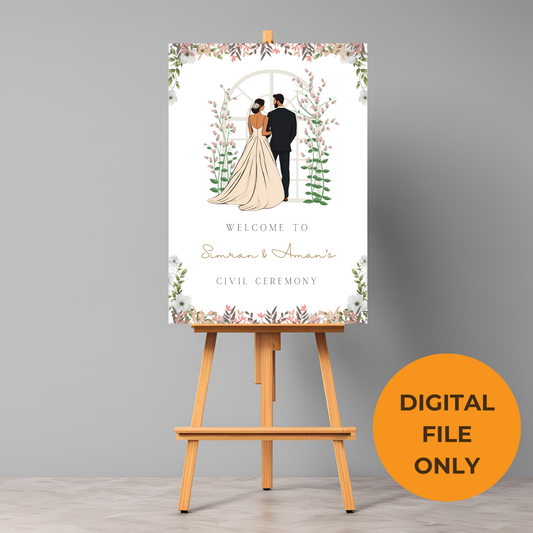 Civil Wedding Minimalist Entrance Board Digital Download - Online Template