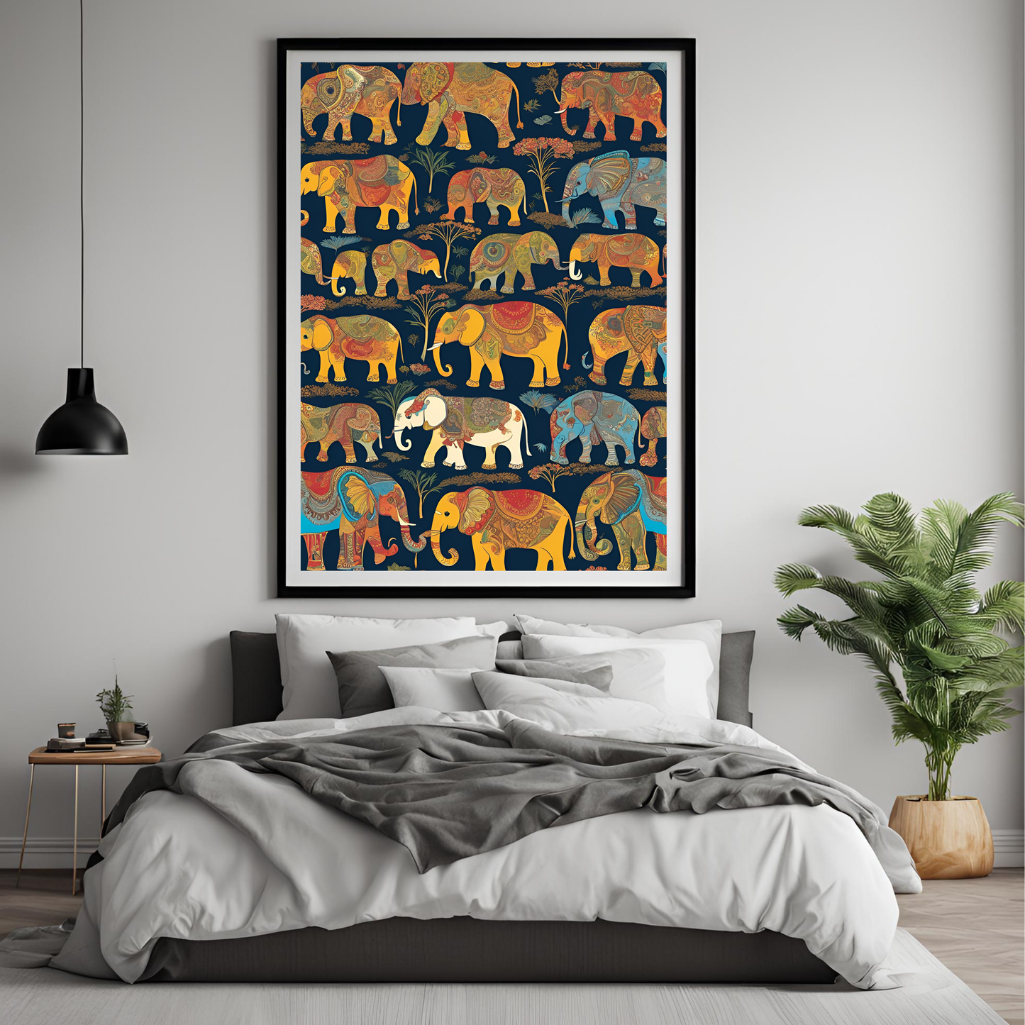 Indian Elephant Blue Print Wall Art Digital Download