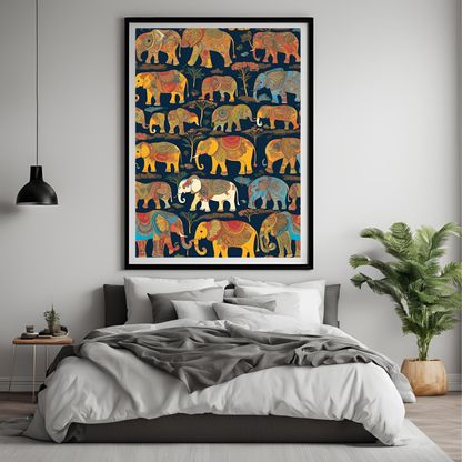 Indian Elephant Blue Print Wall Art Digital Download
