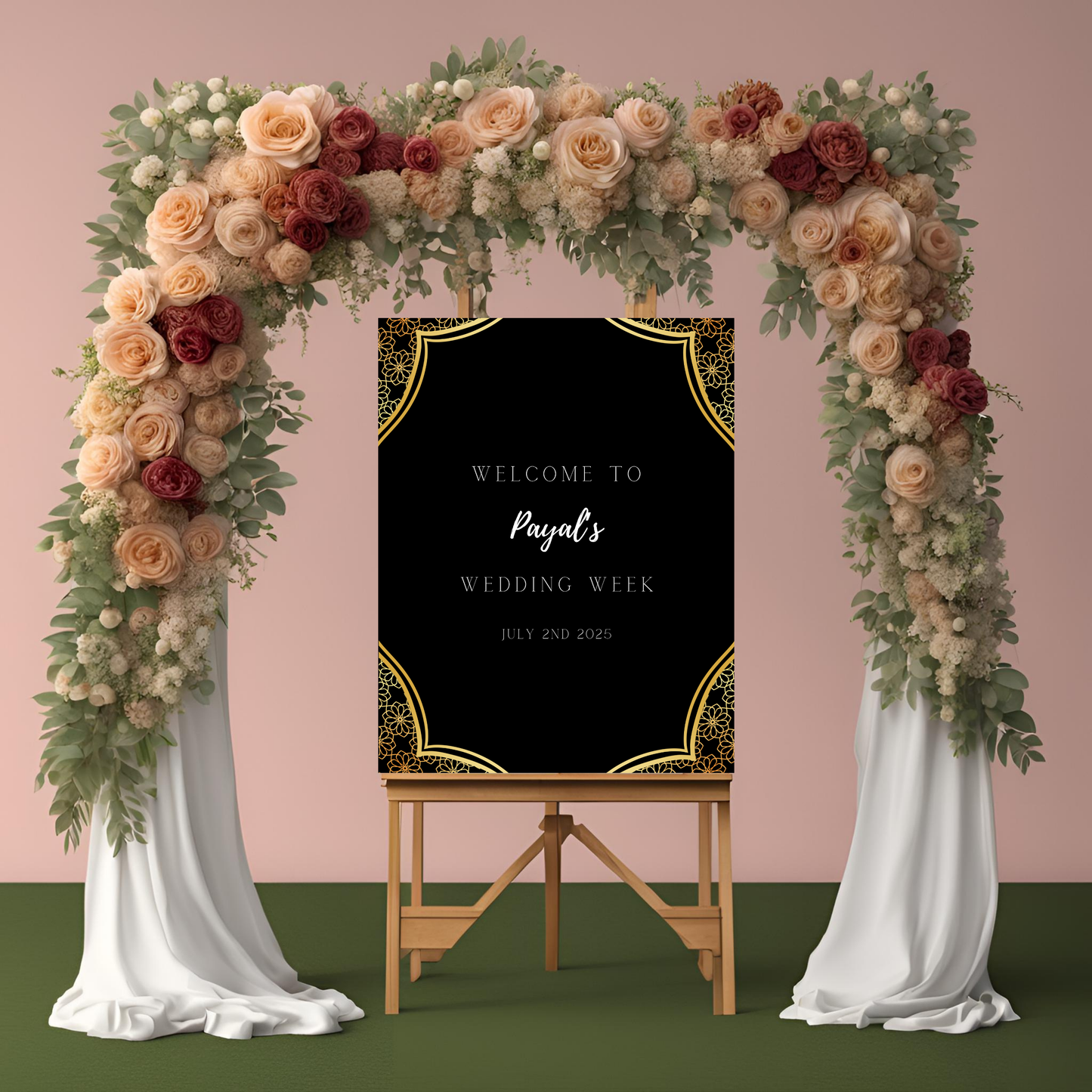 Black Gold Floral Entrance Board Digital Download - Online Template