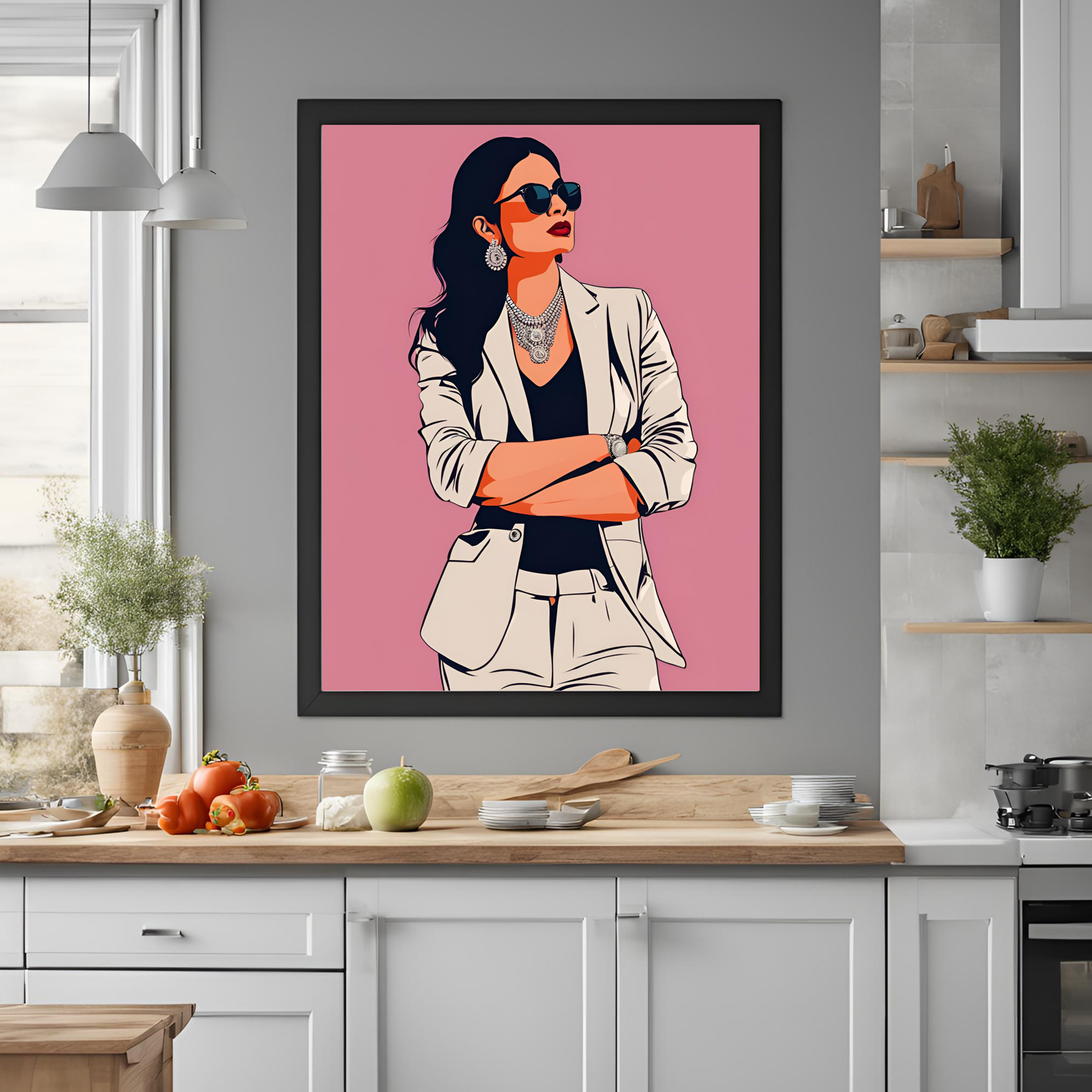Indian Boss Queen Pink Print Black Framed A4 Art Portrait Print