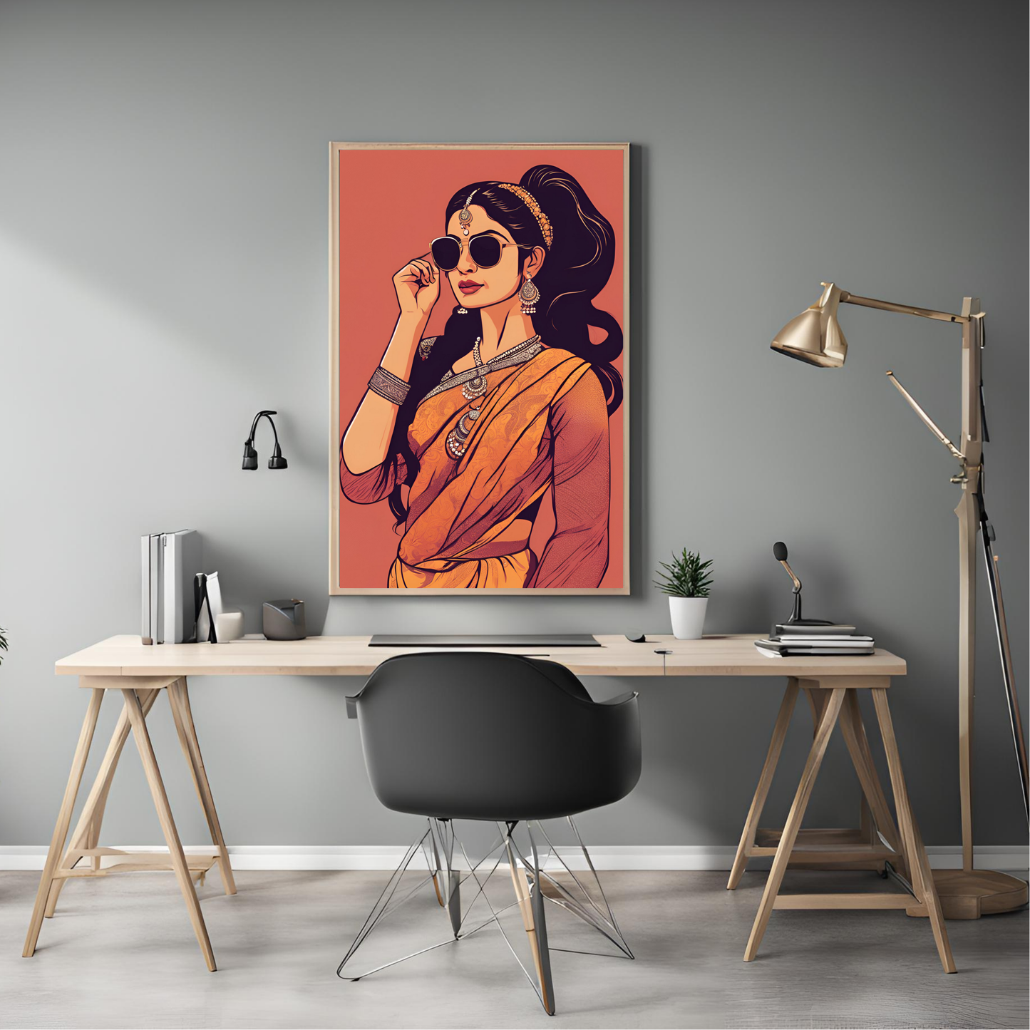 Sarees & Sunglasses Red Framed A4 Fine Art Print - Portrait/Black