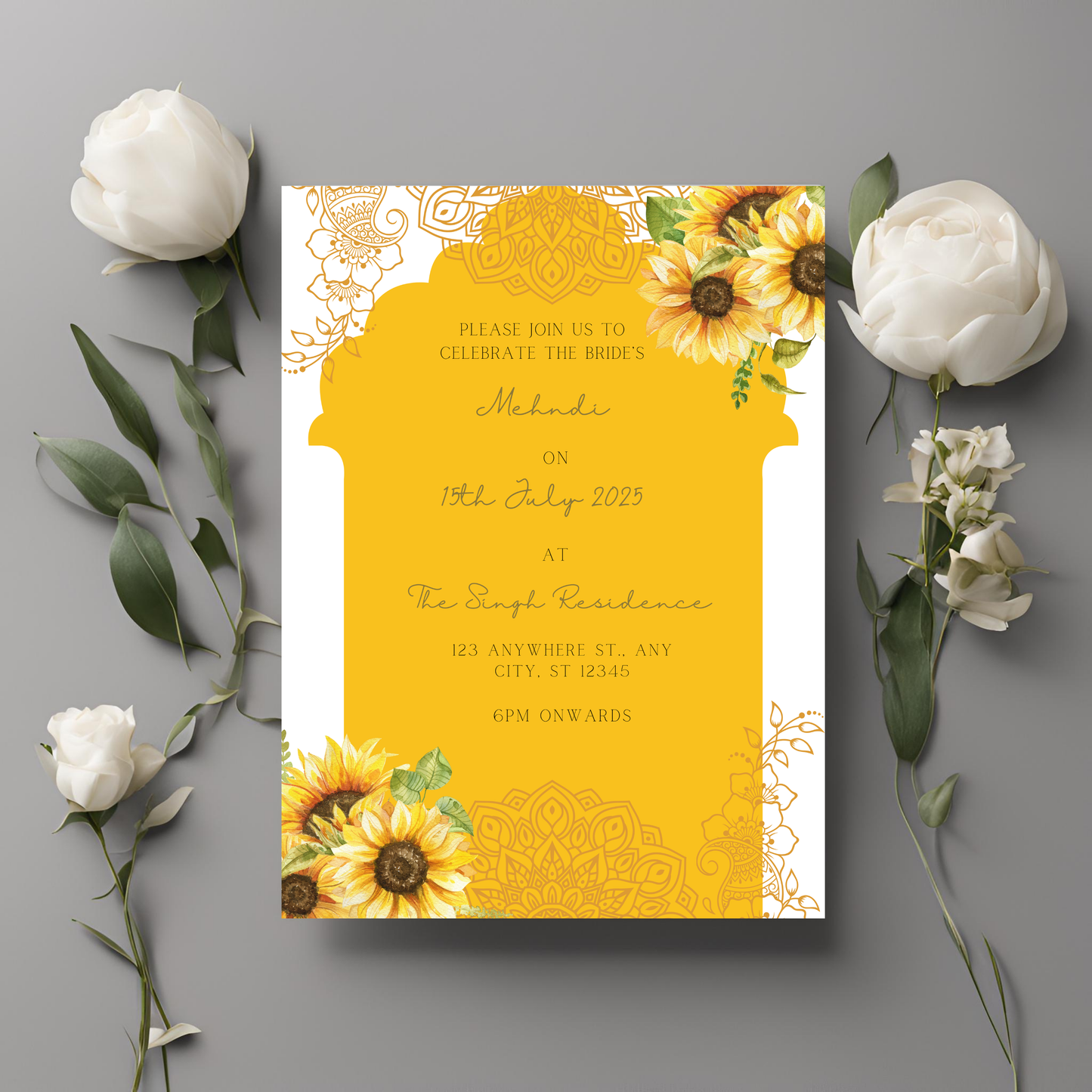 Sunflower Wedding Invitations 6 pcs Digital Download - Online Template