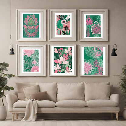 Wall Art - Botanical Desi Flower Digital Art 9 pcs