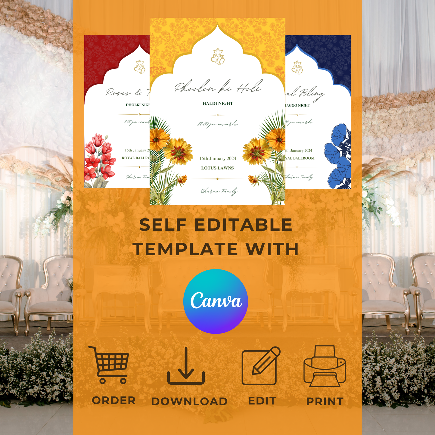 Minimalist Floral Invites 6pcs Digital Download - Online Template