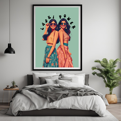 Ladki Power Framed A4 Print - Portrait/Black