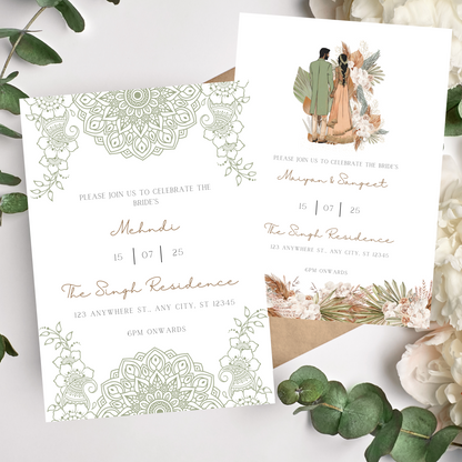 Green Tropical Invite Inserts Digital Download 6pcs - Online Template