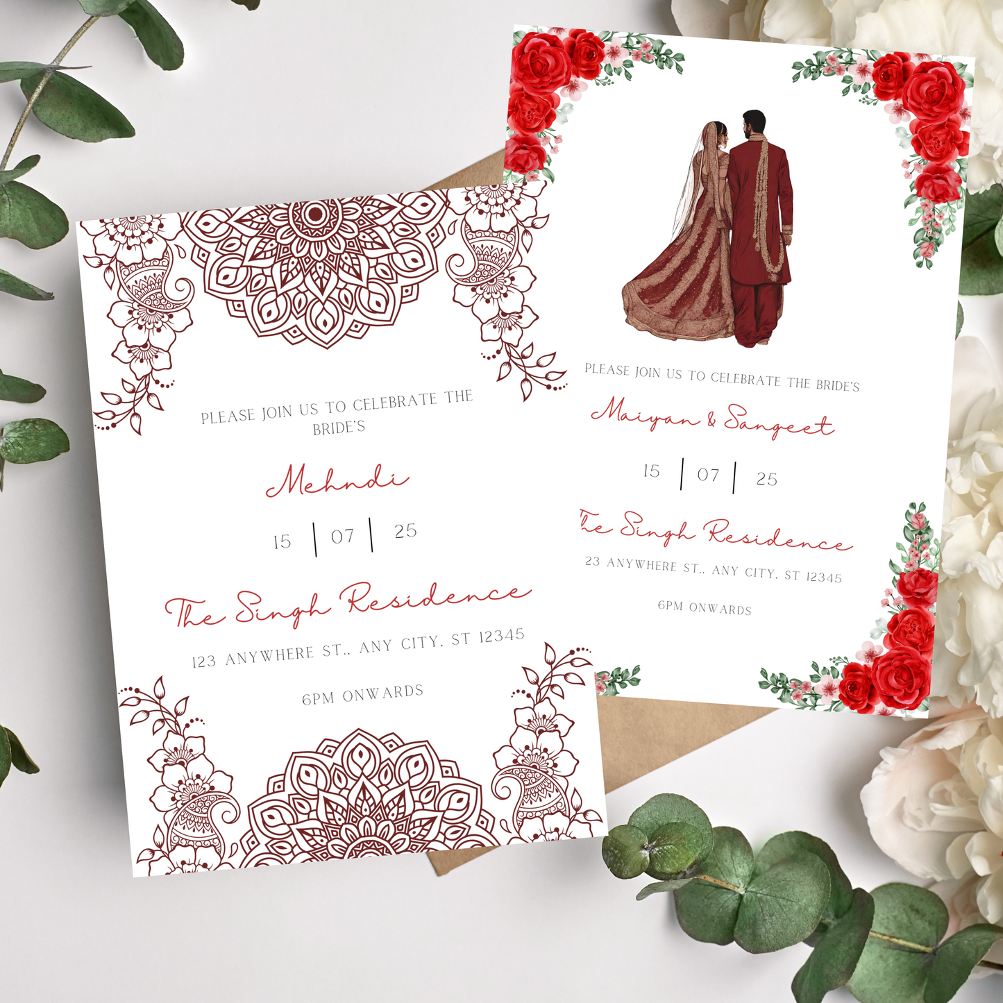 Red Roses Invite Inserts Digital Download 6pcs - Online Template