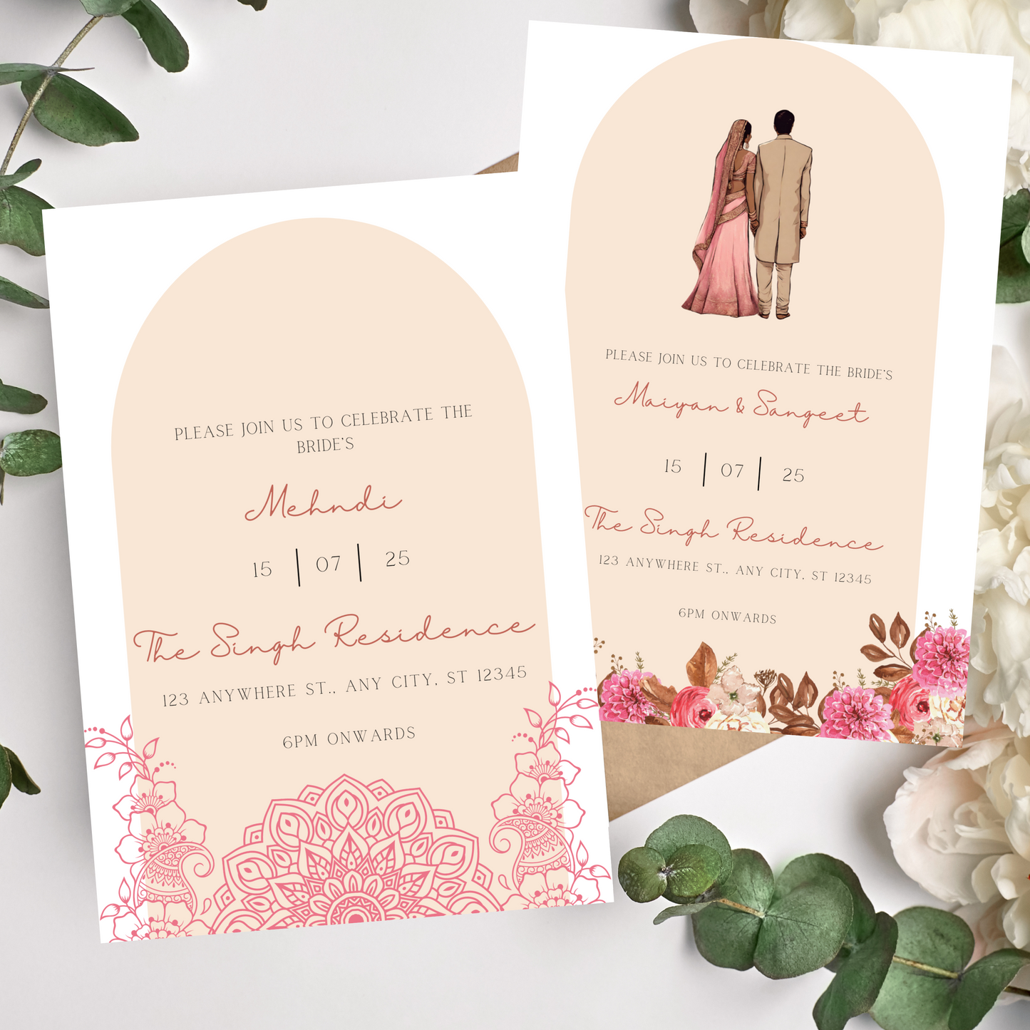 Pink Peach Invite Inserts Digital Download 6pcs - Online Template