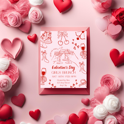Galentines Invite Red Illustration
