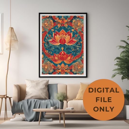 Lotus Traditional Folk Print - Digital Download