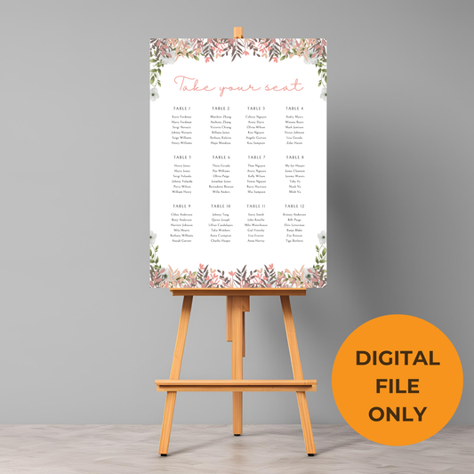 Civil Wedding Minimalist Seating Plan Digital Download - Online Template