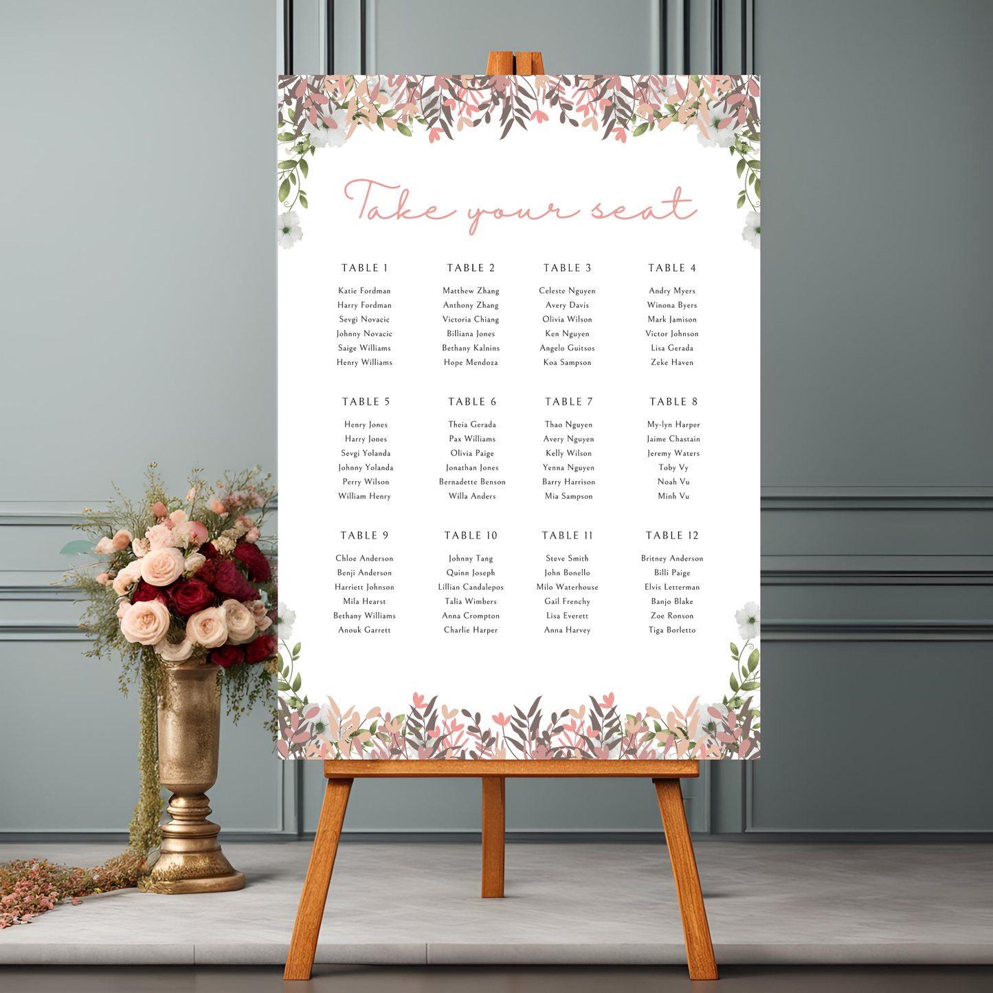 Civil Wedding Minimalist Seating Plan Digital Download - Online Template