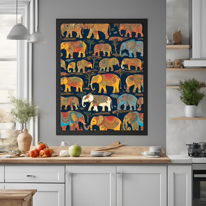 Indian Elephant Blue Print Wall Art Digital Download