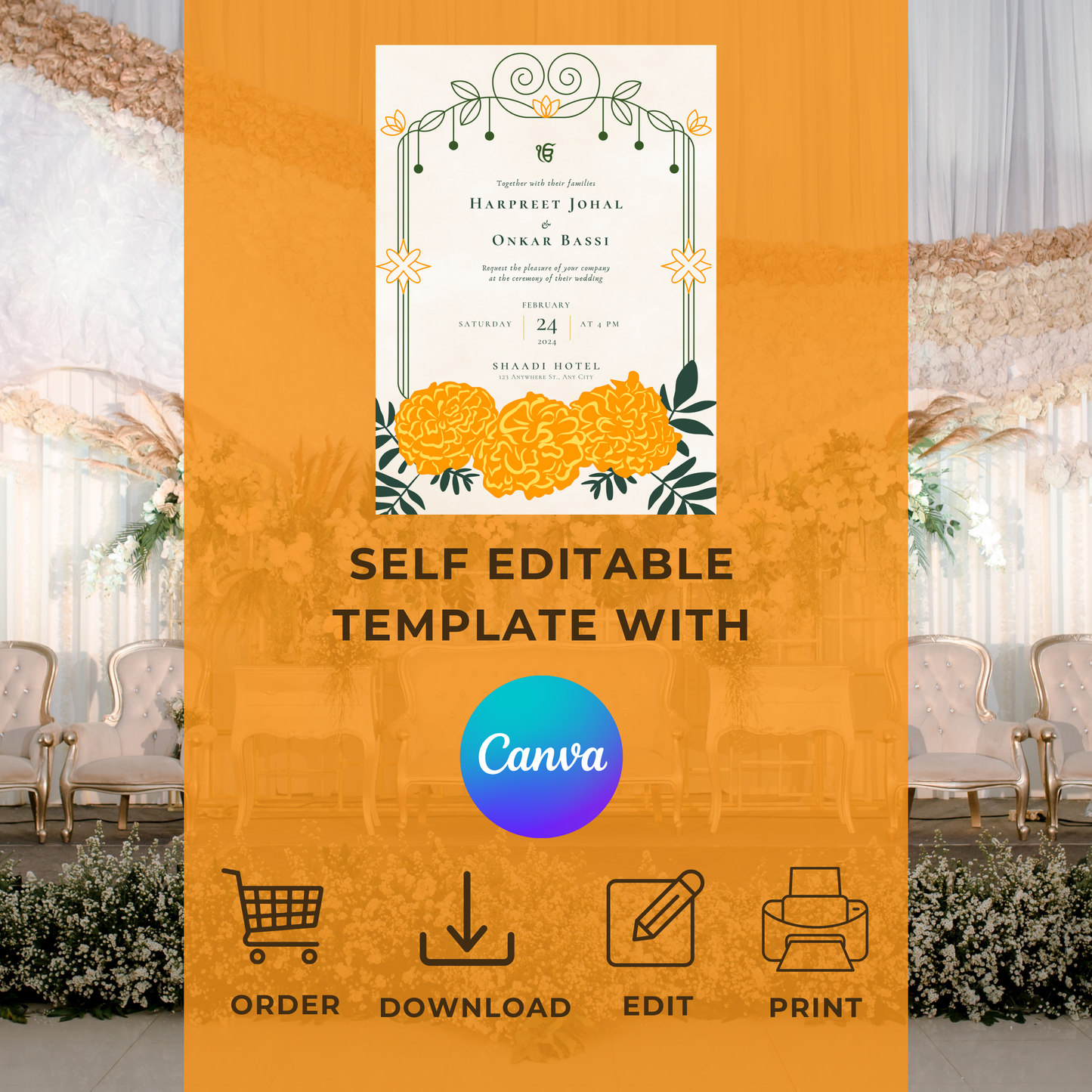Haldi Minimalist Floral Invitation Digital Download - Online Template