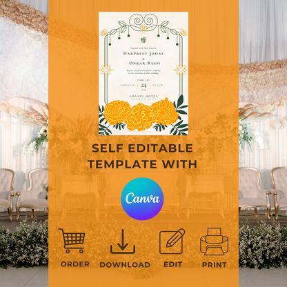 Haldi Minimalist Floral Invitation Digital Download - Online Template