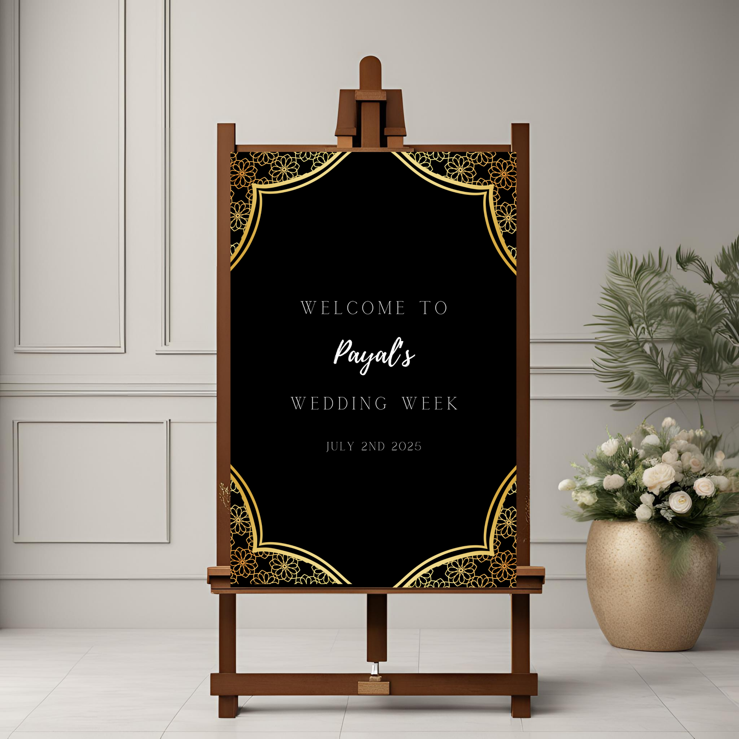 Black Gold Floral Entrance Board Digital Download - Online Template