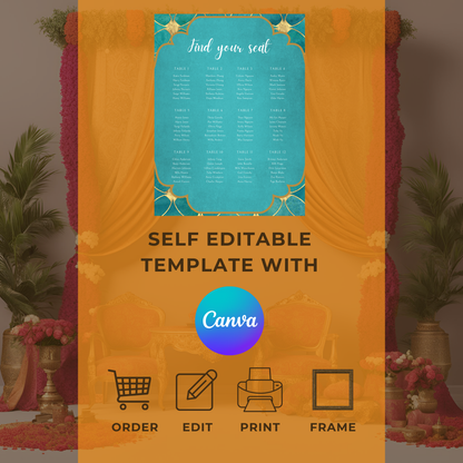 Peacock Teal Seating Plan Digital Download - Online Template