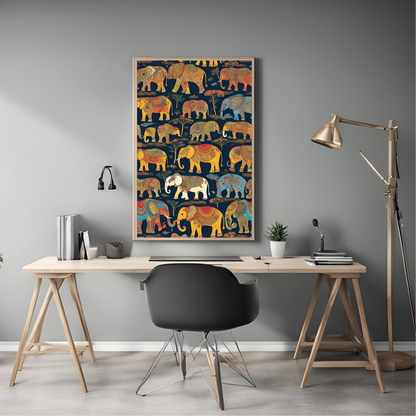 Indian Elephant Blue Print Wall Art Digital Download
