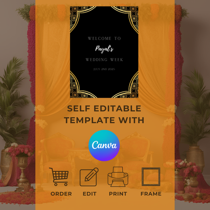 Black Gold Floral Entrance Board Digital Download - Online Template