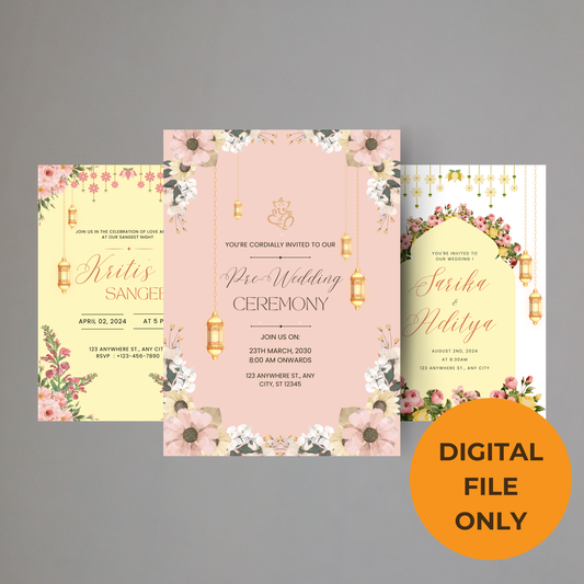 Yellow & Baby Pink Floral Invitation Digital Download - Online Template