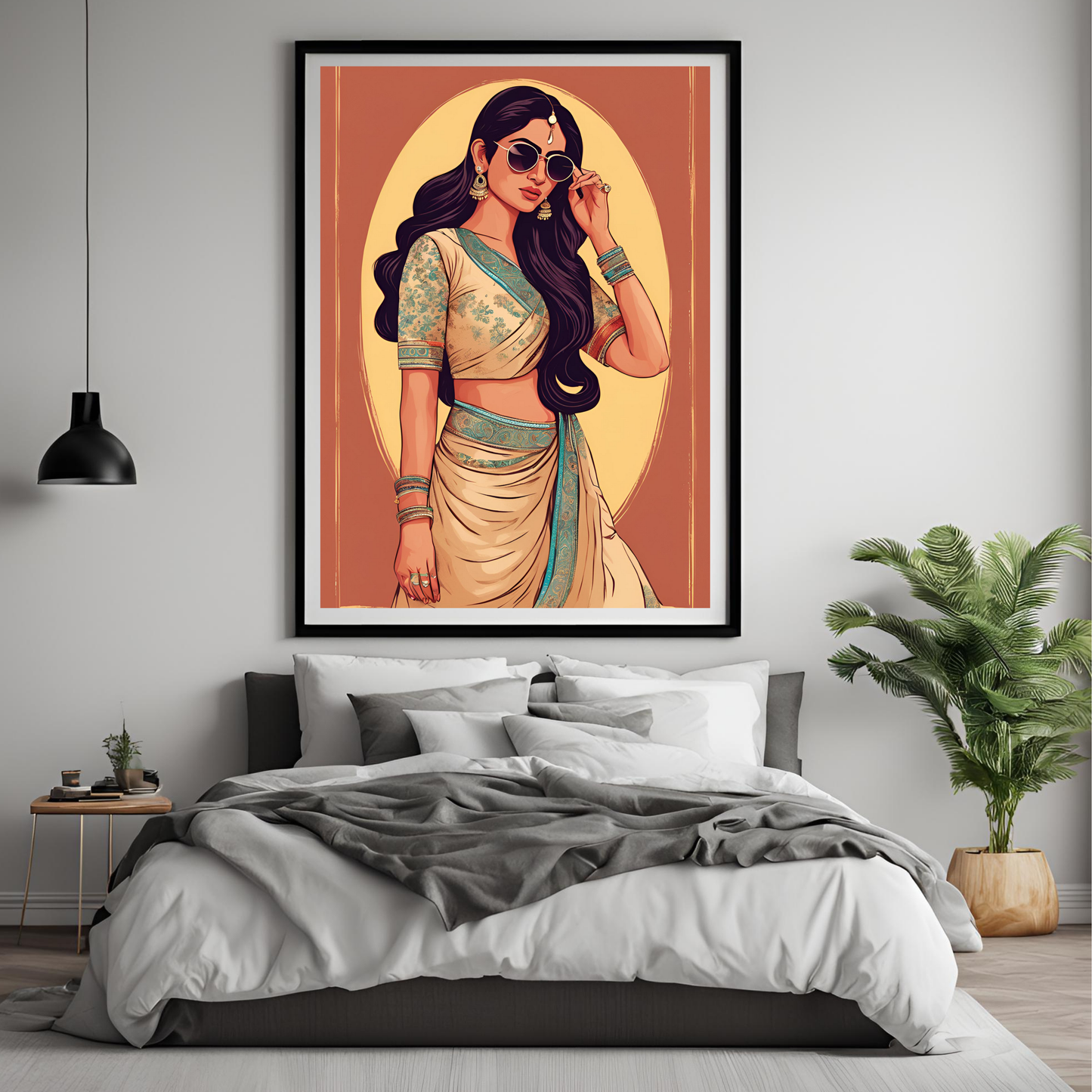 Sarees & Sunglasses Framed A4 Fine Art Print - Portrait/Black