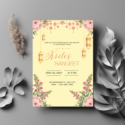 Yellow & Baby Pink Floral Invitation Digital Download - Online Template