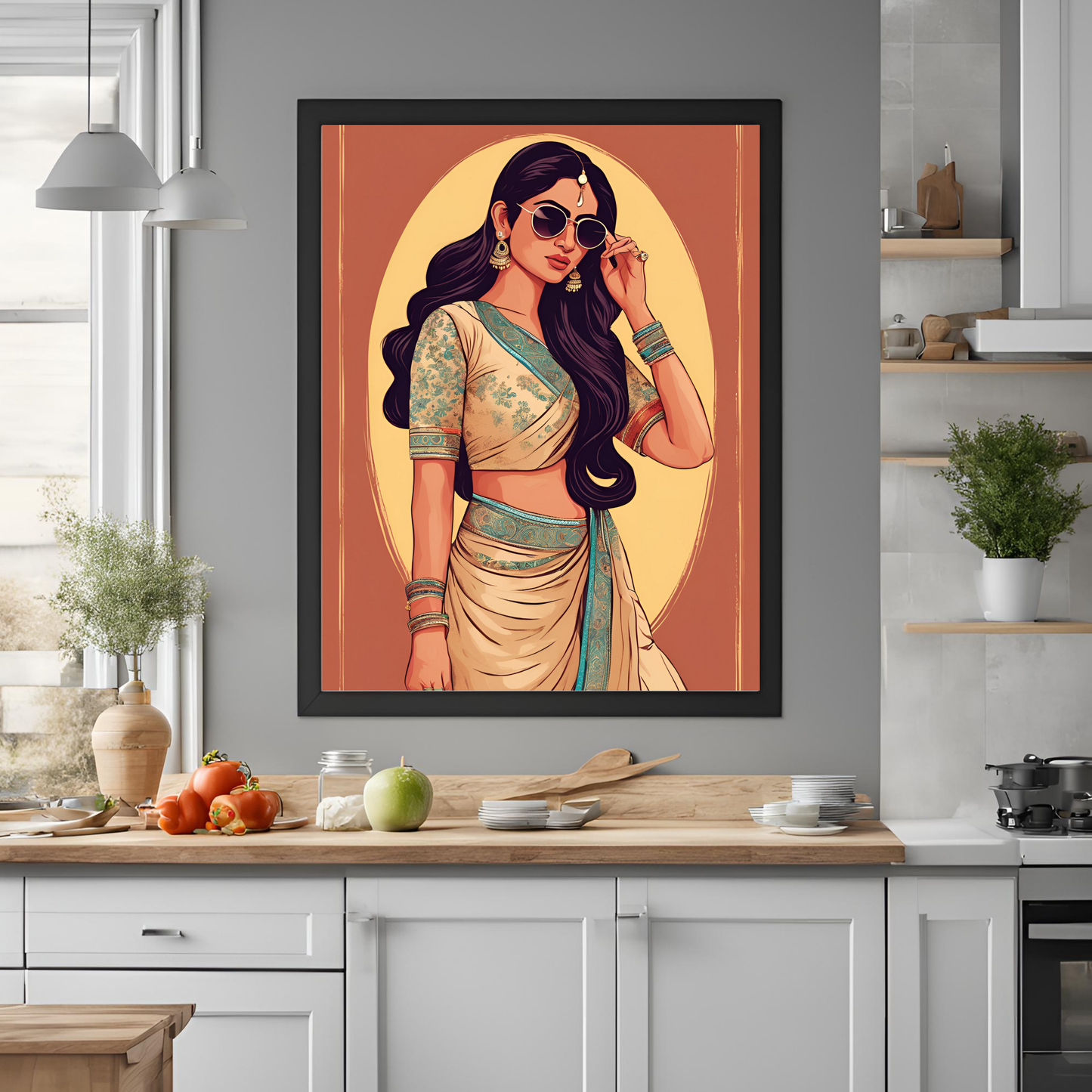 Sarees & Sunglasses Framed A4 Fine Art Print - Portrait/Black
