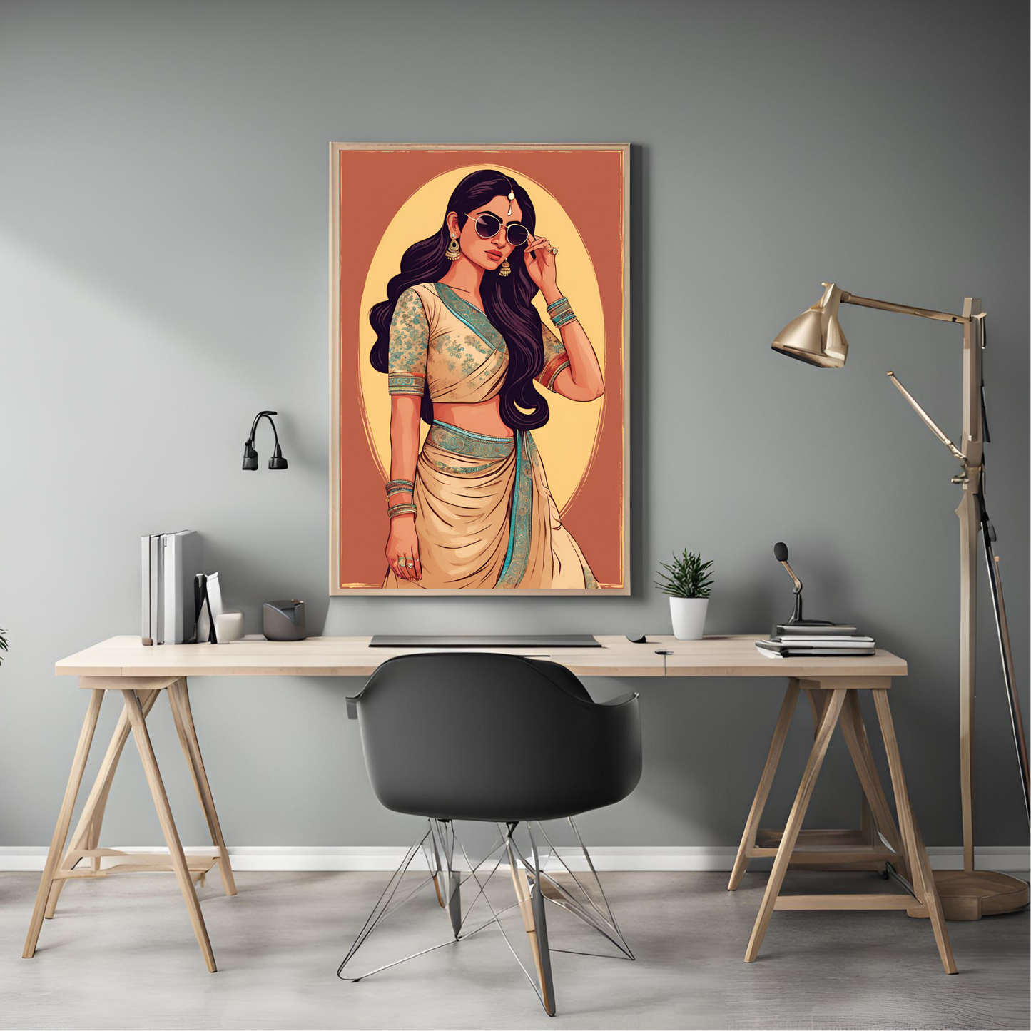 Sarees & Sunglasses Framed A4 Fine Art Print - Portrait/Black