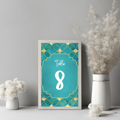 Peacock Teal Table Number Digital Download - Online Template