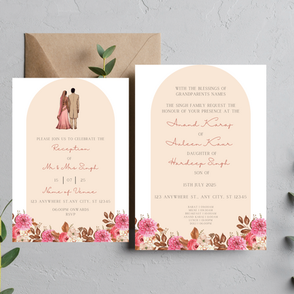 Pink Peach Invite Inserts Digital Download 6pcs - Online Template