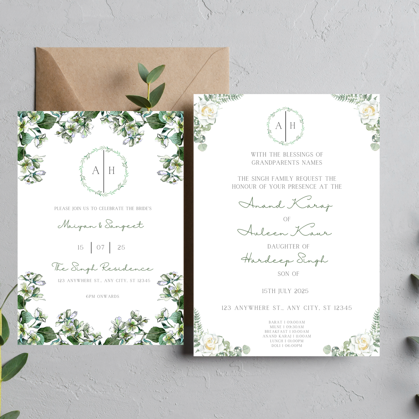 Leaf Invite Inserts Digital Download 6pcs - Online Template