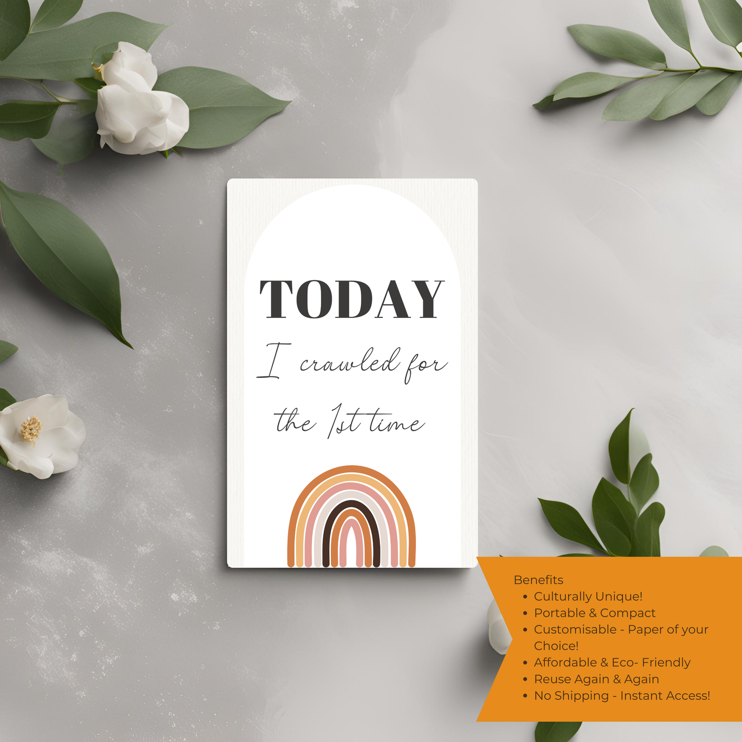 Baby Milestone Digital Download Card - Boho Theme Desi Cards
