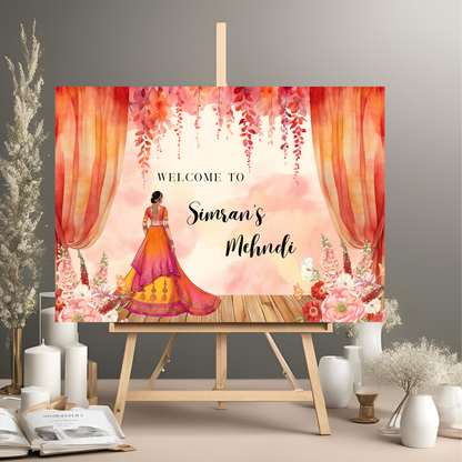Watercolour Orange Mehndi Welcome Sign